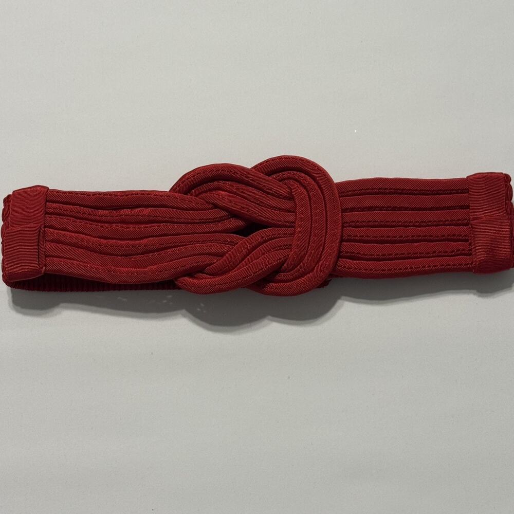 VINTAGE WOMENS 80s 90s WIDE WOVEN STRETCH WAIST BELT BOHO BRAIDED KNOT RED S